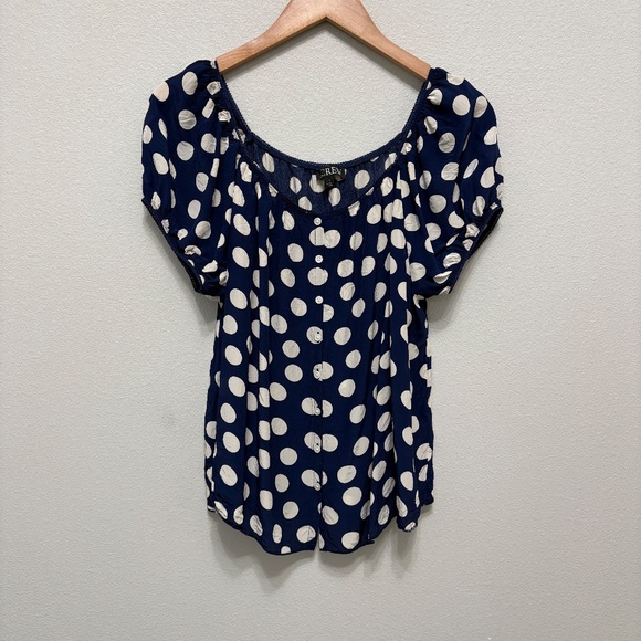J. Crew Cap-Sleeve Top in Dot Crepe De Chine - Blue & White, L - Picture 2 of 8